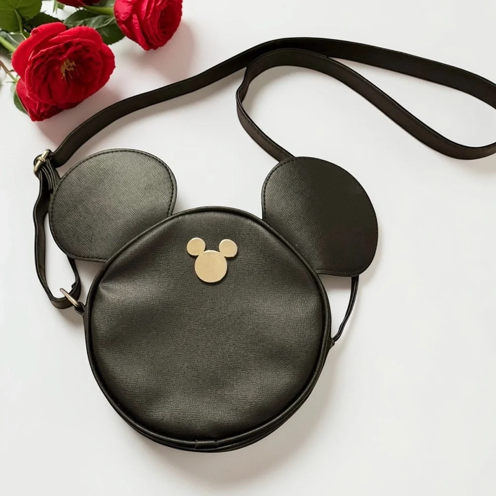 DISNEY BIOWORLD Canteen Mickey Mouse Ears Purse Bag Black Silver Emblem 3353-1